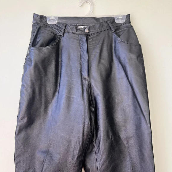 Black Leather High-Waisted Pants By Newport News Best Of Europe Size‎ 14 - Picture 2 of 6